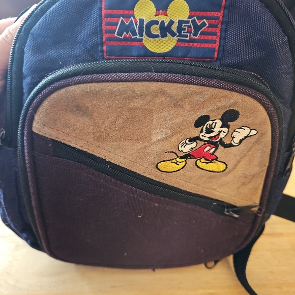 Retro Mickey Unlimited Maroon & Blue Suede Front Embroidered Backpack 10"x8" - Picture 8 of 8